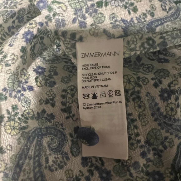 ZIMMERMANN OTTIE LINEN BILLOW BLOUSE GREEN PAISLEY - Picture 13 of 14